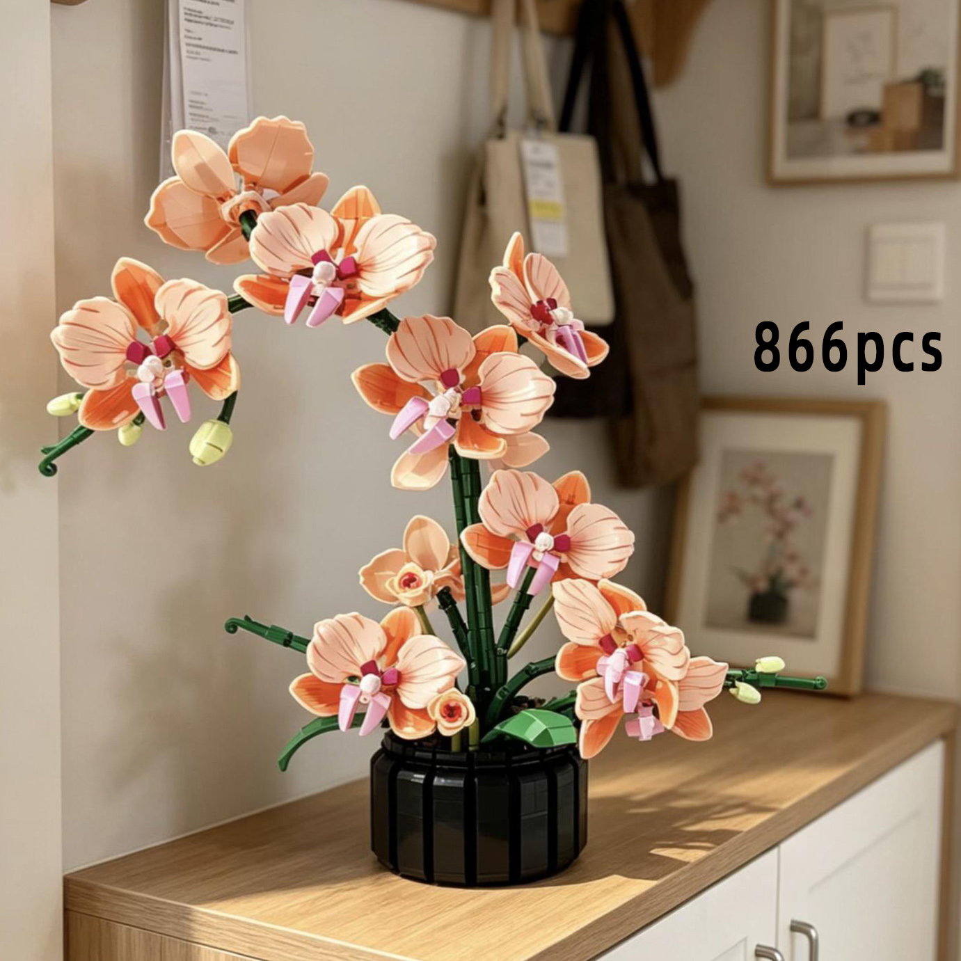 Interior Design Office - Orange Phalaenopsis Orchid Building Block Flower