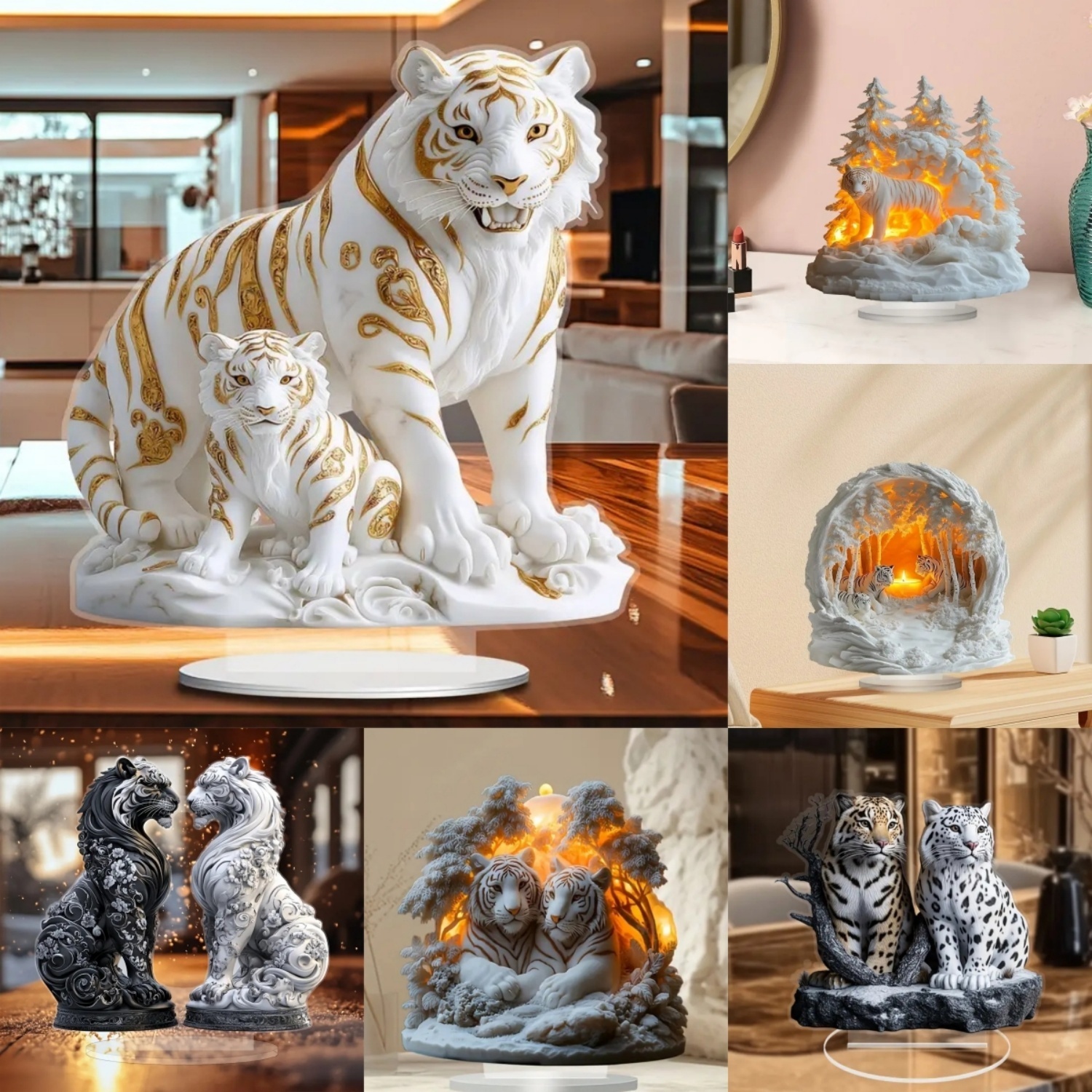 Two Tigers Statue,2D Flat Anim - Interior Design Office recension och pris