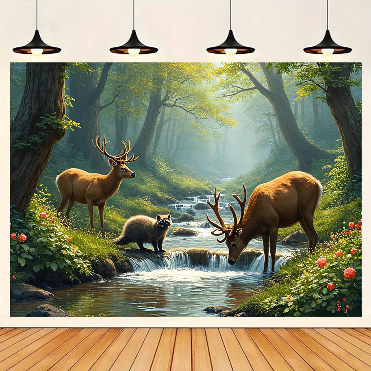 Deer Forest Stream Wall Mural  - Interior Design With Wallpaper recension och pris