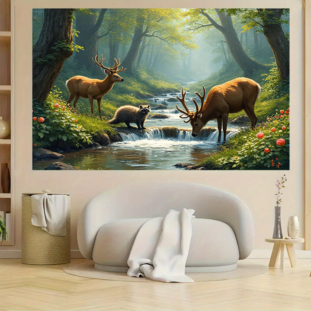 Deer Forest Stream Wall Mural  - Interior Design With Wallpaper recension och pris